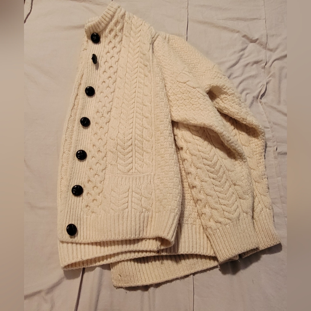 100% Merino Wool Vintage Carriagdonn Women's Irish Cardigan Sweater - Cream - Picture 3 of 9